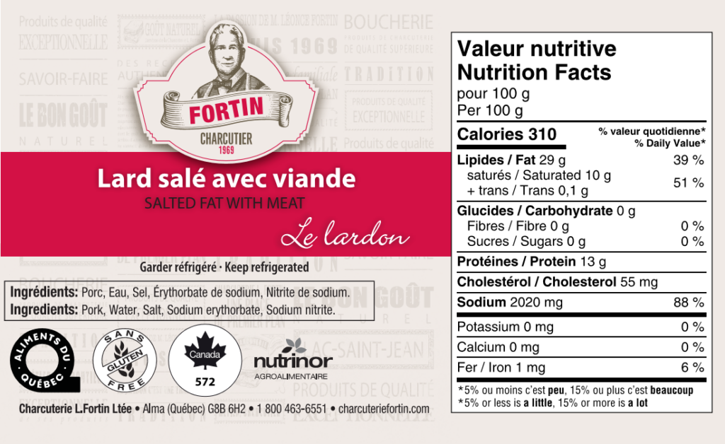 Lard salé avec viande Charcuterie Fortin